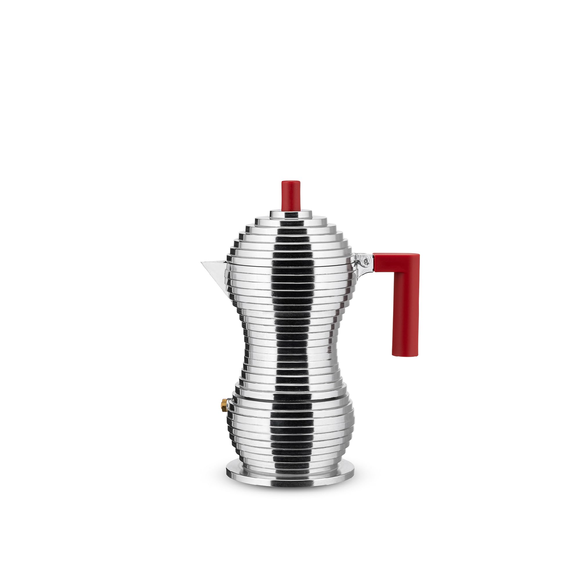Alessi Mdl02/3 R Pulcina Stove Top Espresso 3 Cup Coffee Maker In Aluminum Casting Handle And Knob In Pa, Red